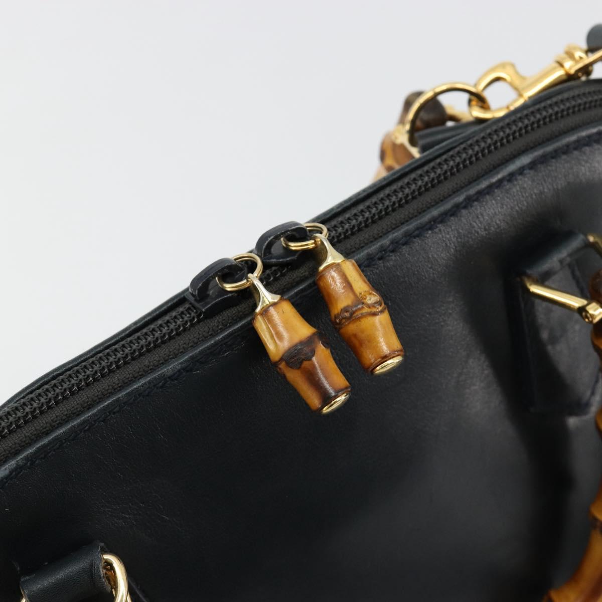 GUCCI Bamboo Hand Bag Leather 2way Navy Gold 000 2865 0290 Auth 180796