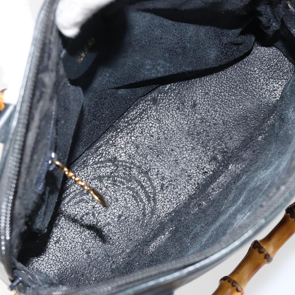 GUCCI Bamboo Hand Bag Leather 2way Navy Gold 000 2865 0290 Auth 180796