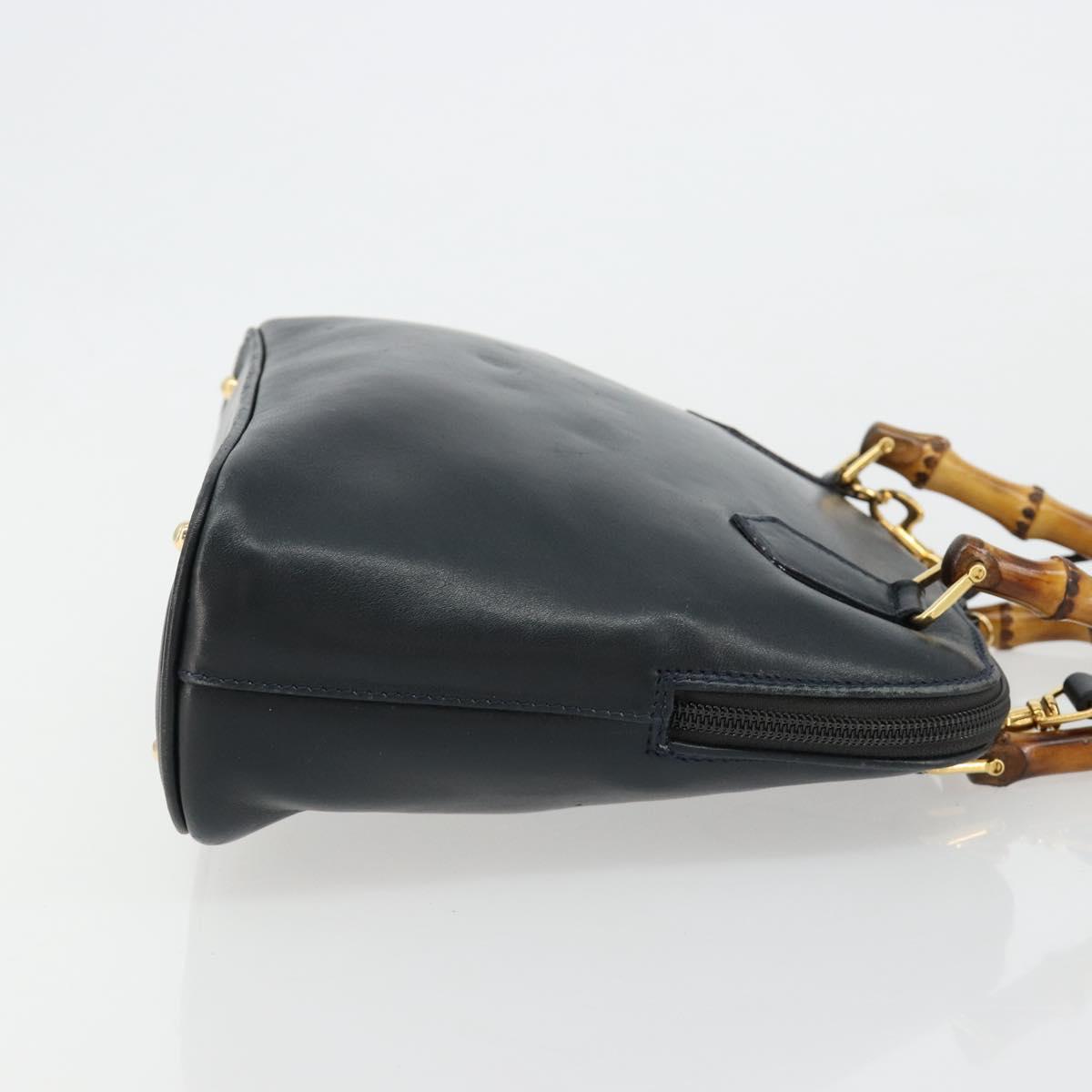 GUCCI Bamboo Hand Bag Leather 2way Navy Gold 000 2865 0290 Auth 180796