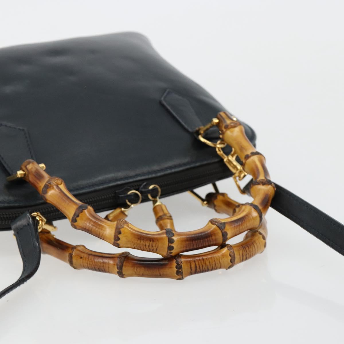 GUCCI Bamboo Hand Bag Leather 2way Navy Gold 000 2865 0290 Auth 180796