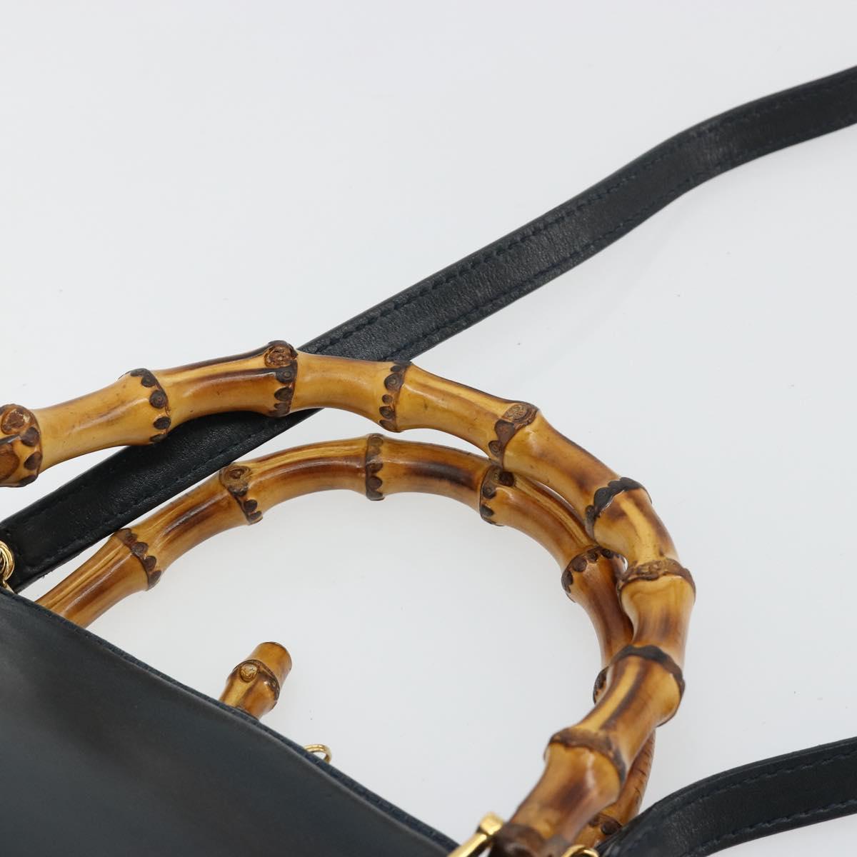 GUCCI Bamboo Hand Bag Leather 2way Navy Gold 000 2865 0290 Auth 180796