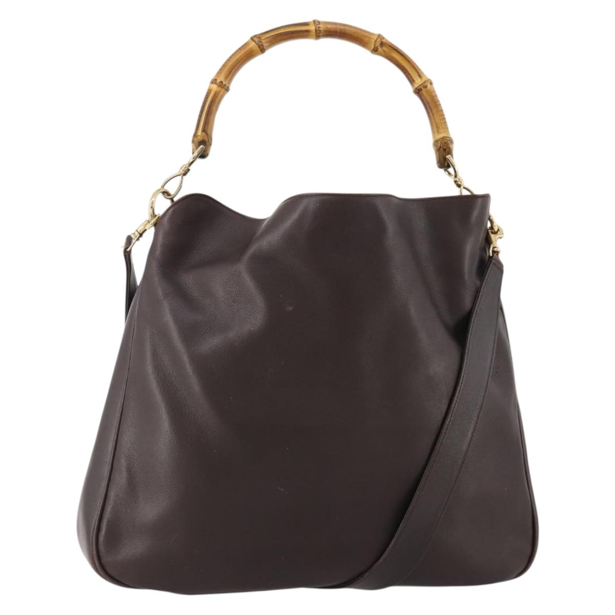 GUCCI Bamboo Shoulder Bag Leather 2way Brown Gold 001 1577 Auth 180797
