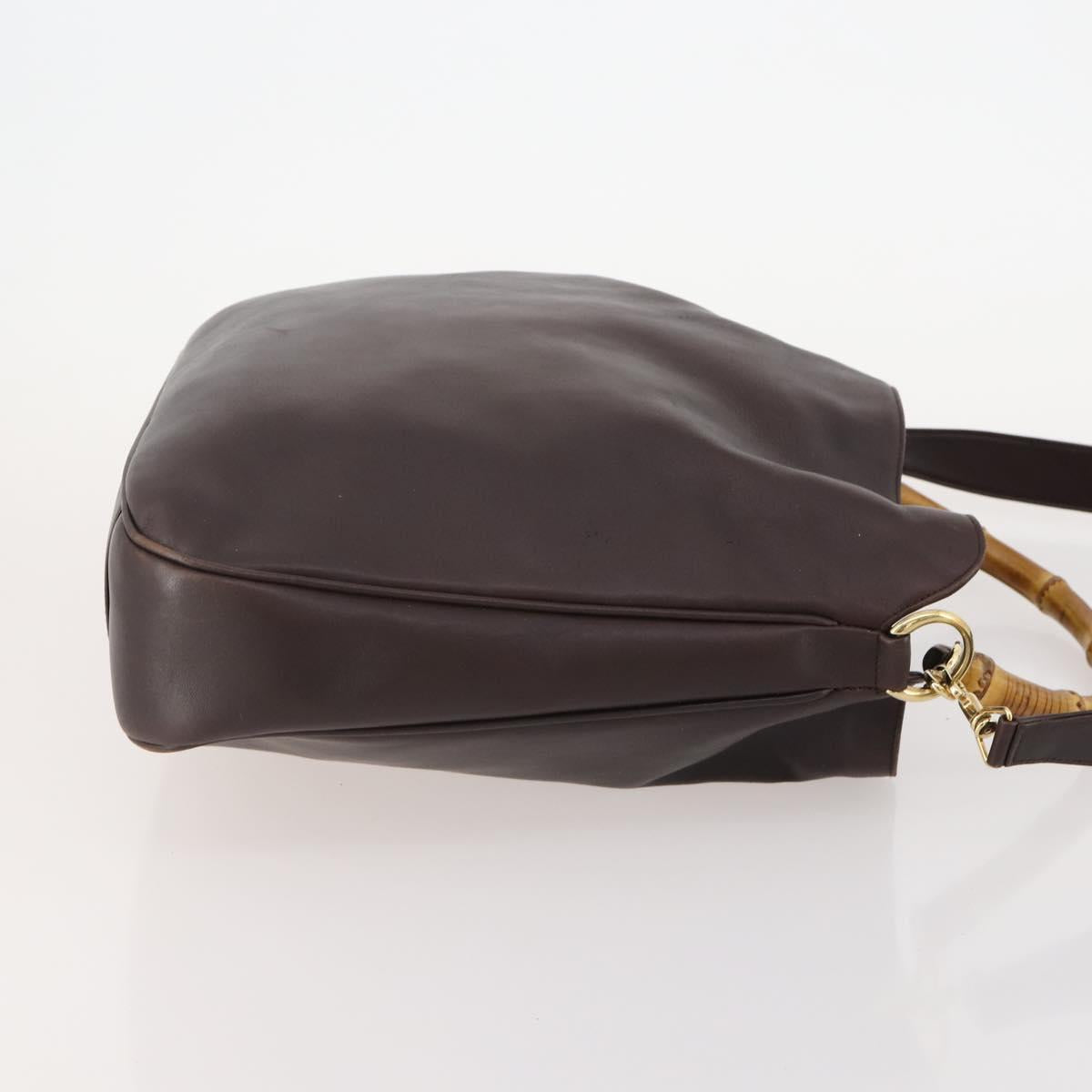 GUCCI Bamboo Shoulder Bag Leather 2way Brown Gold 001 1577 Auth 180797