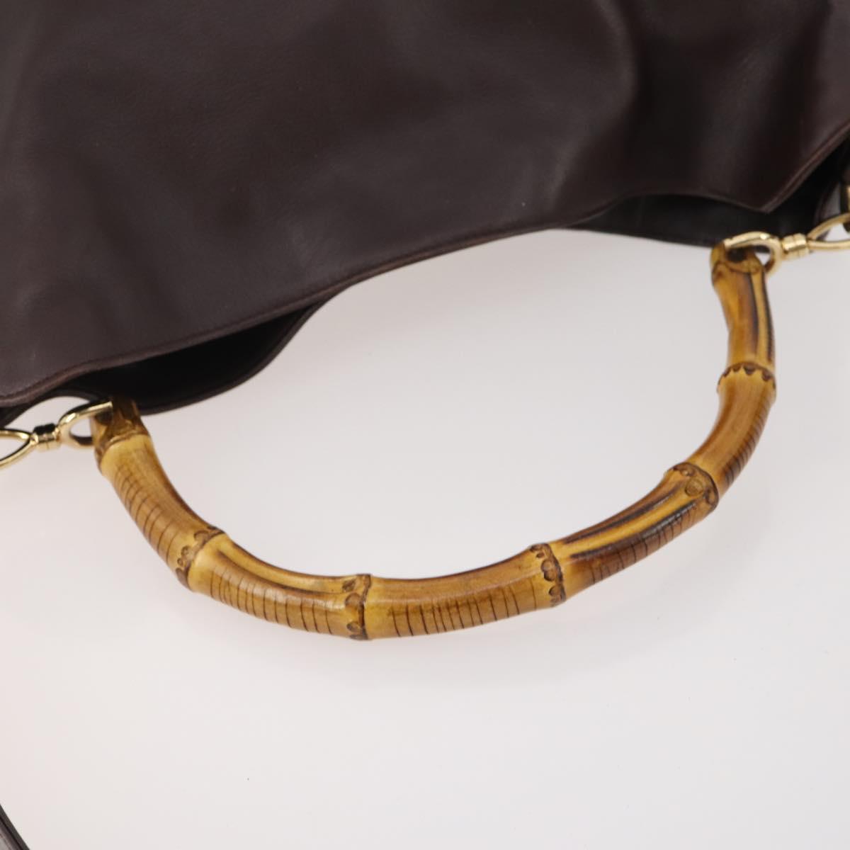 GUCCI Bamboo Shoulder Bag Leather 2way Brown Gold 001 1577 Auth 180797