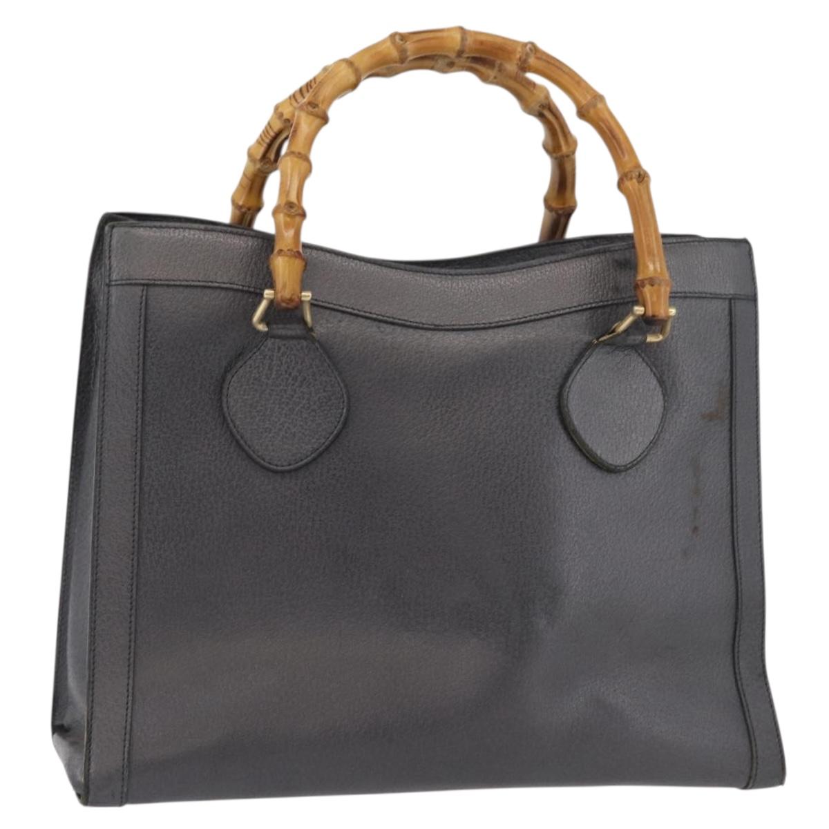 GUCCI Bamboo Tote Bag Leather Black Gold Auth 180798