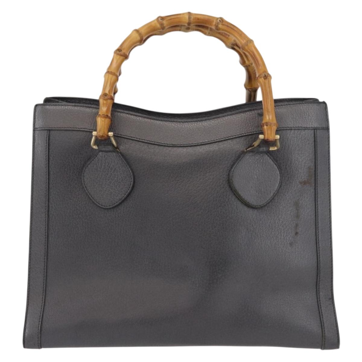 GUCCI Bamboo Tote Bag Leather Black Gold Auth 180798