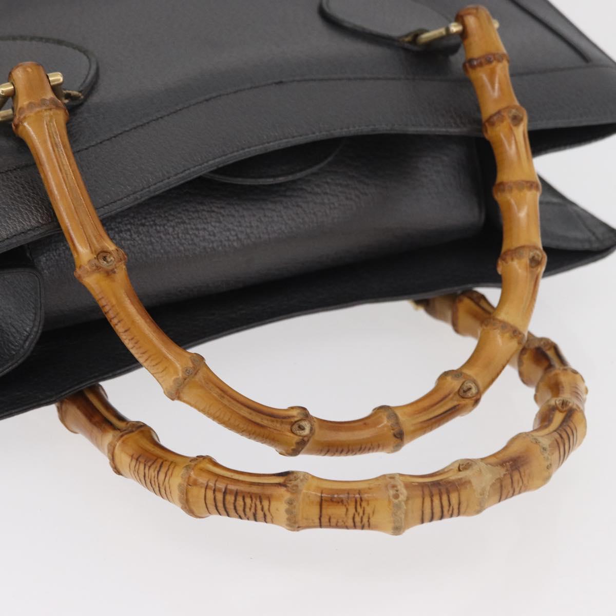 GUCCI Bamboo Tote Bag Leather Black Gold Auth 180798