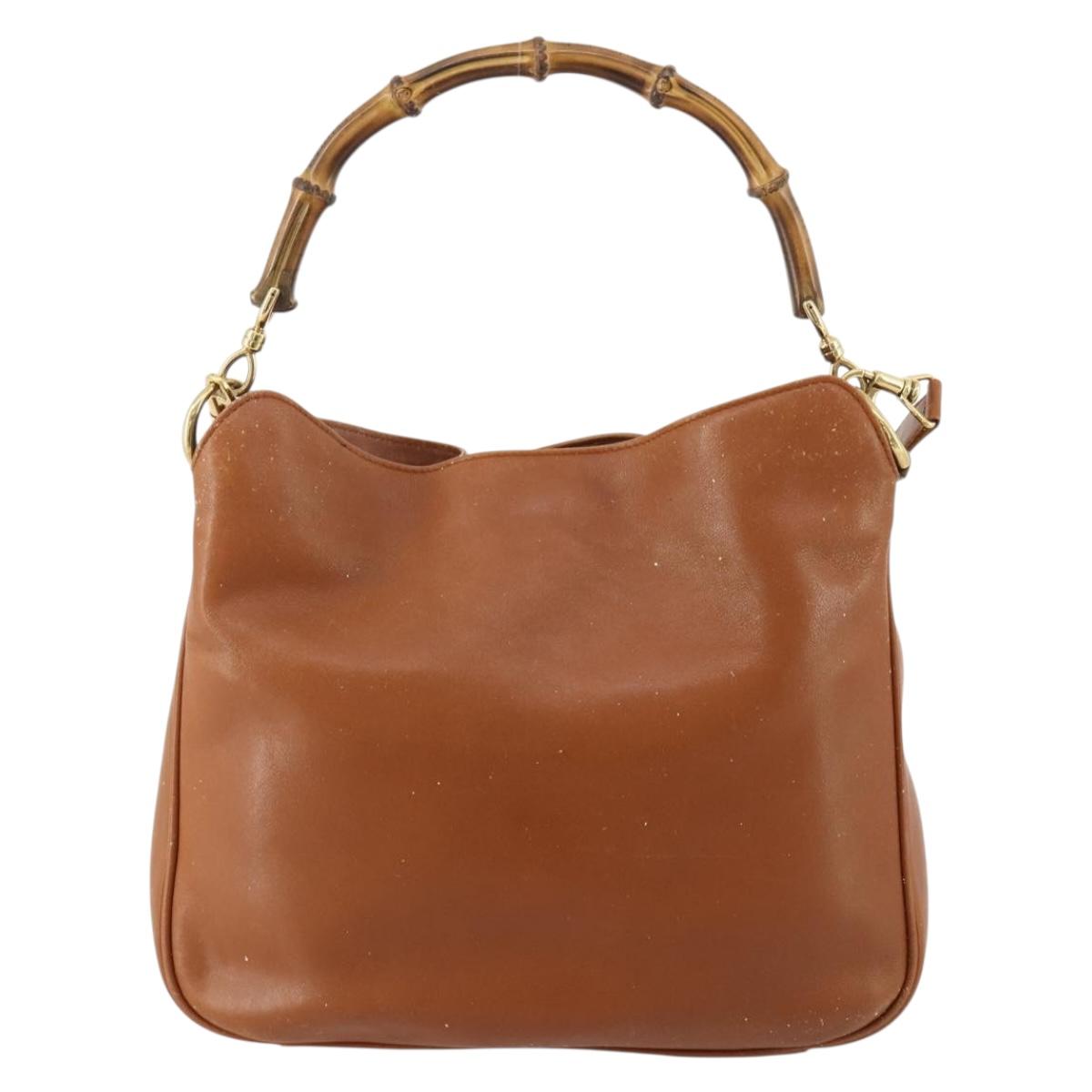 GUCCI Bamboo Shoulder Bag Leather 2way Brown Gold 001 2113 1638 Auth 180799