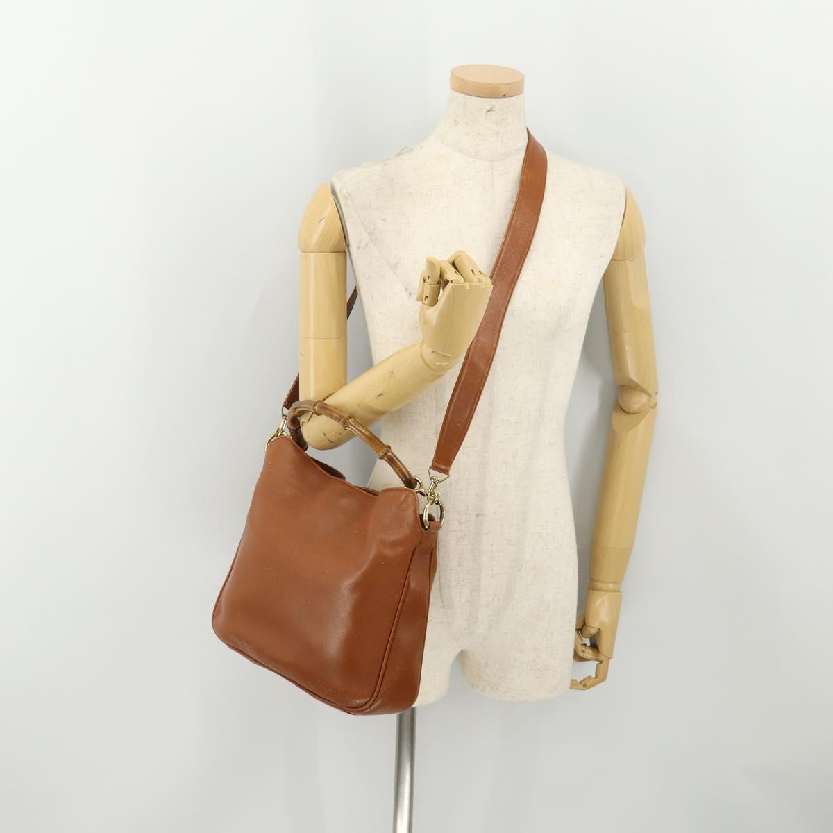 GUCCI Bamboo Shoulder Bag Leather 2way Brown Gold 001 2113 1638 Auth 180799