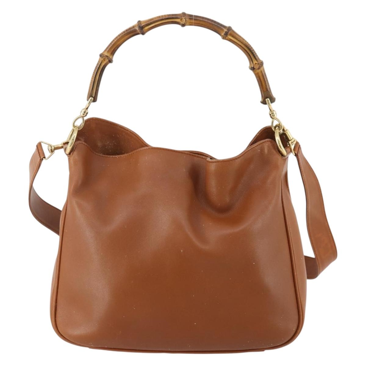 GUCCI Bamboo Shoulder Bag Leather 2way Brown Gold 001 2113 1638 Auth 180799