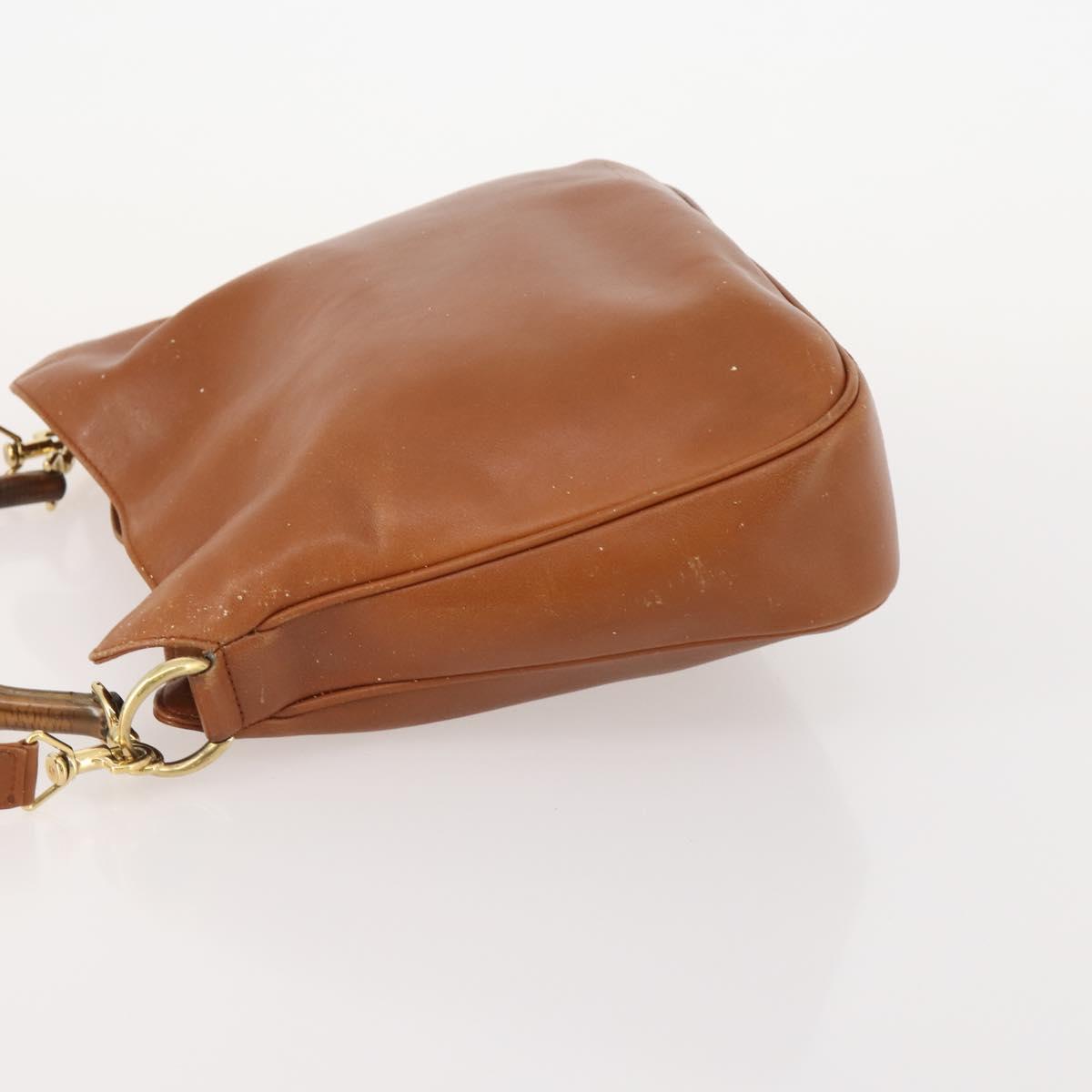 GUCCI Bamboo Shoulder Bag Leather 2way Brown Gold 001 2113 1638 Auth 180799