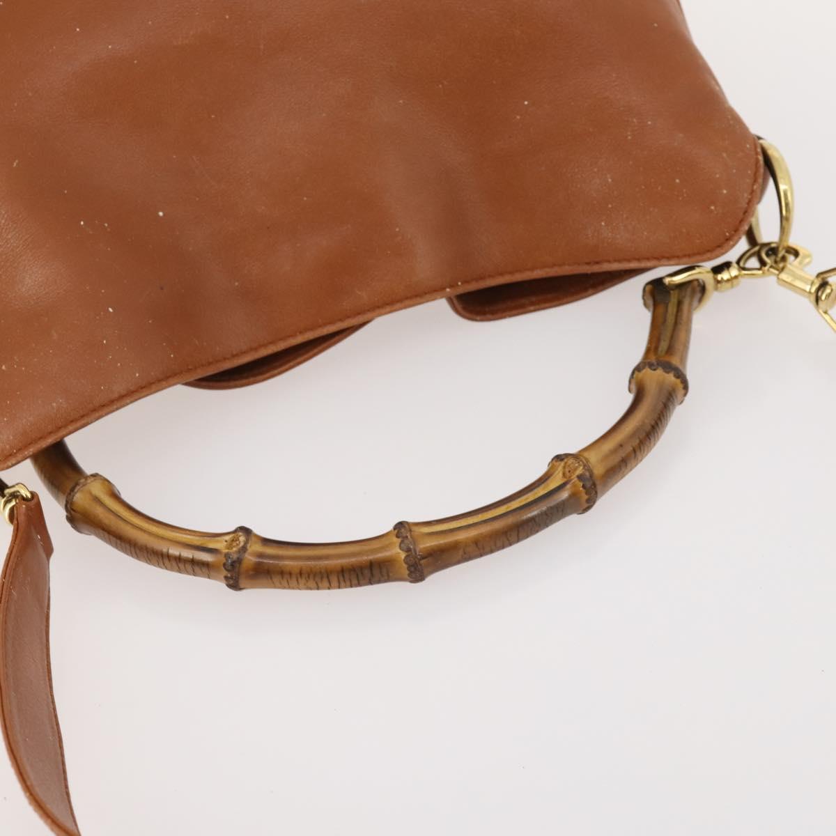 GUCCI Bamboo Shoulder Bag Leather 2way Brown Gold 001 2113 1638 Auth 180799