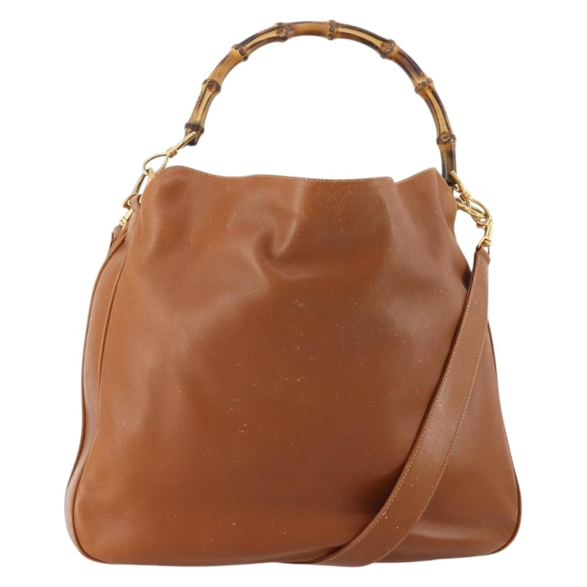 GUCCI Bamboo Shoulder Bag Leather 2way Brown Gold 001 1577 Auth 180800