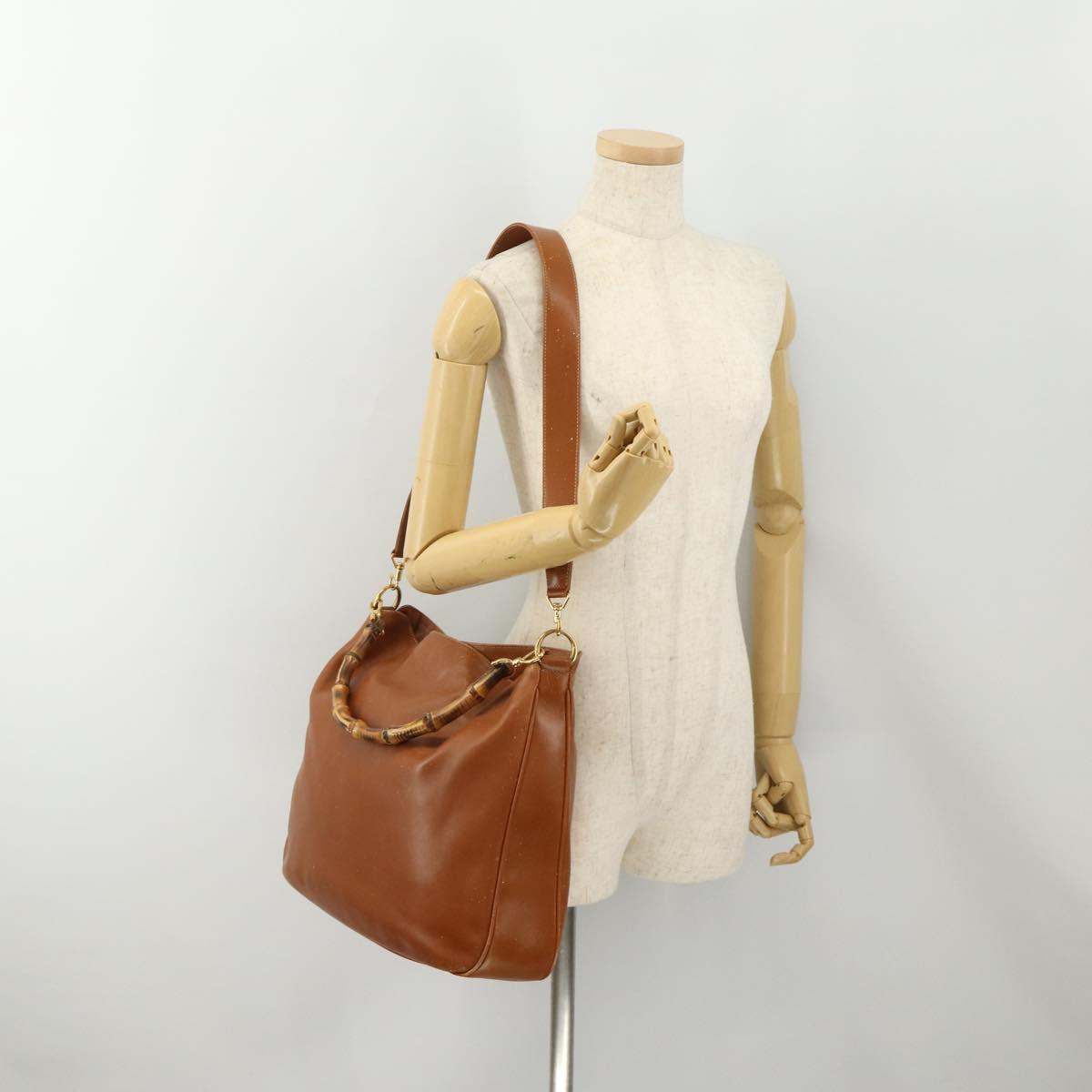 GUCCI Bamboo Shoulder Bag Leather 2way Brown Gold 001 1577 Auth 180800