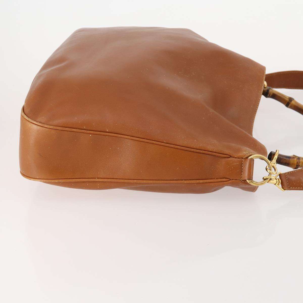 GUCCI Bamboo Shoulder Bag Leather 2way Brown Gold 001 1577 Auth 180800