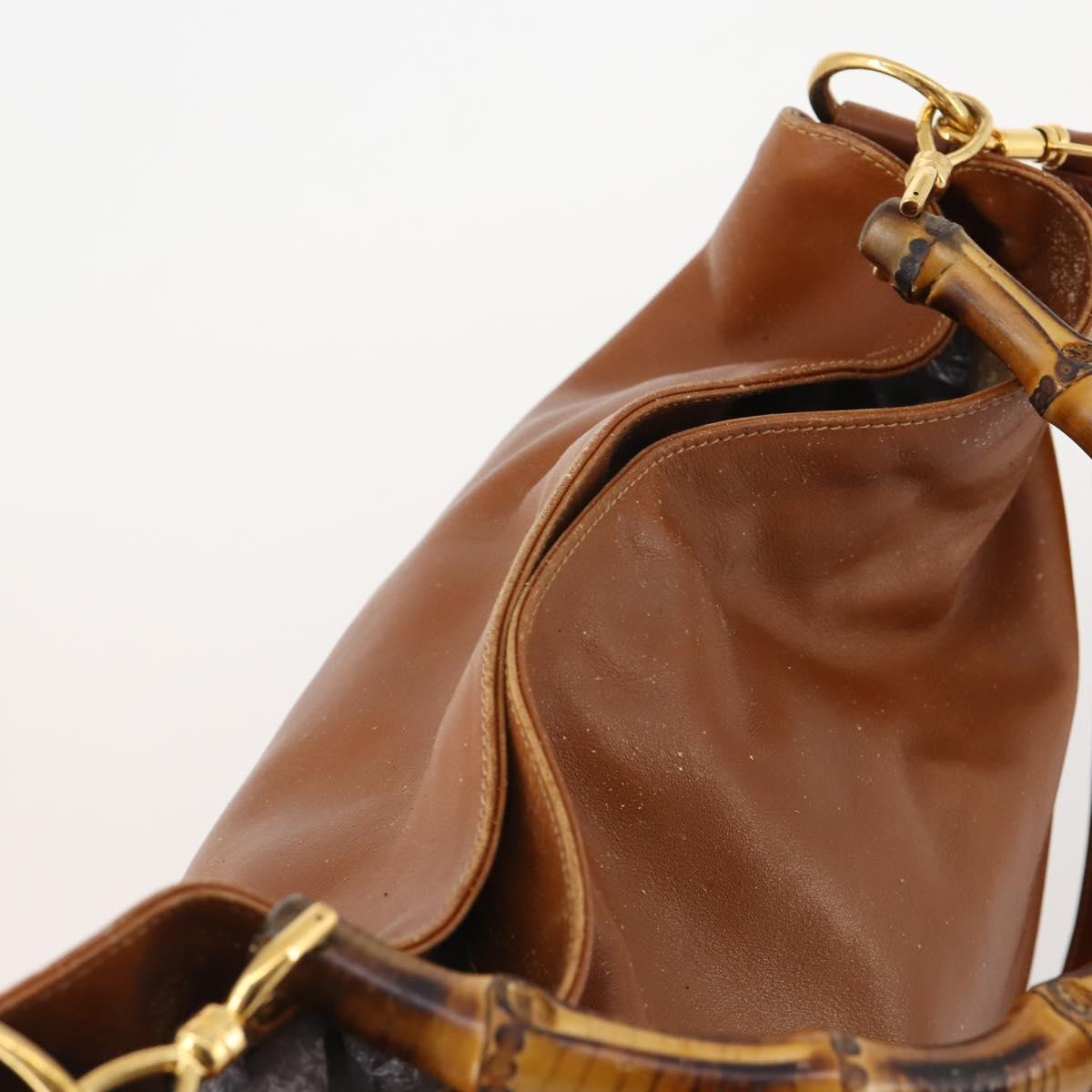 GUCCI Bamboo Shoulder Bag Leather 2way Brown Gold 001 1577 Auth 180800