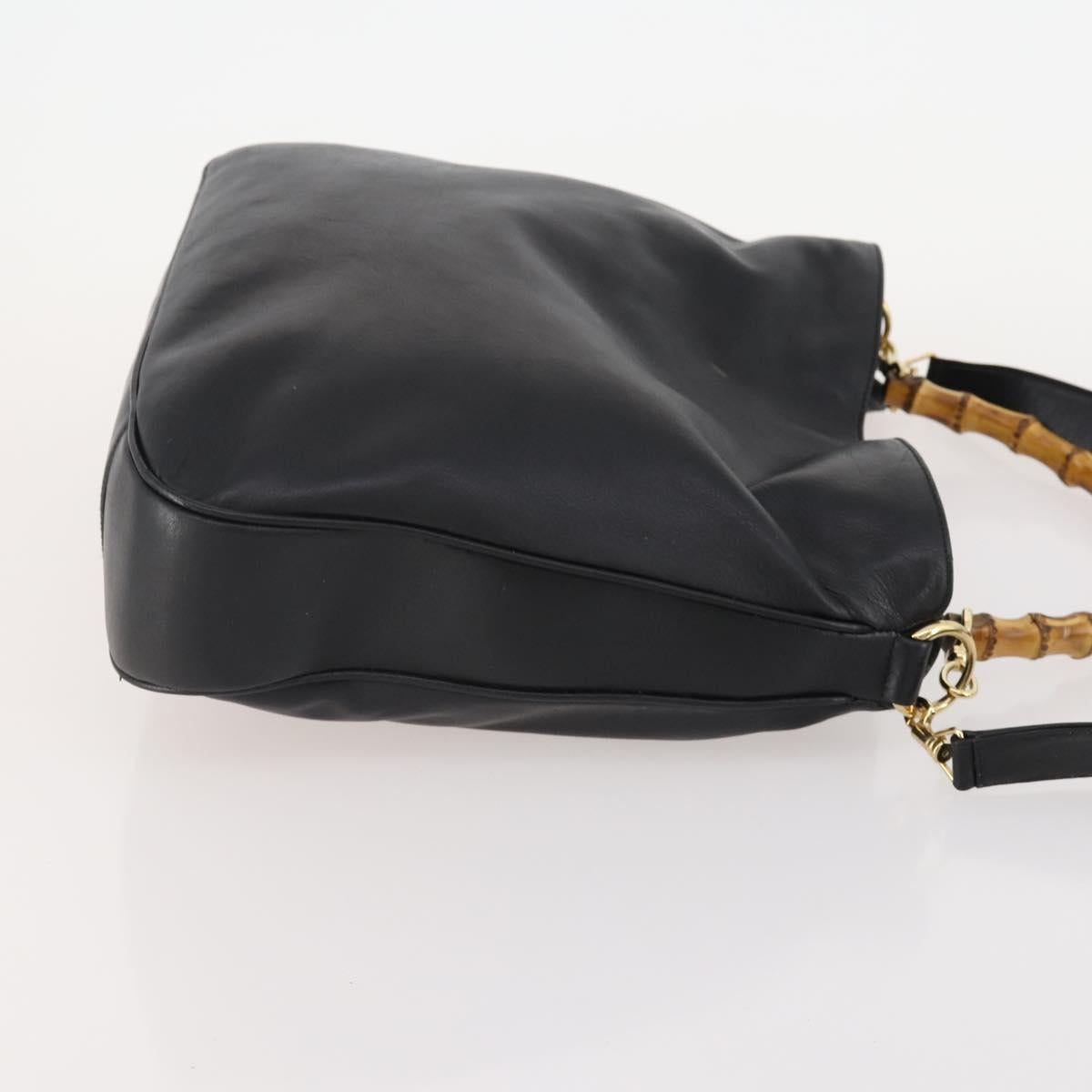 GUCCI Bamboo Shoulder Bag Leather 2way Black Gold 001 1577 Auth 180801