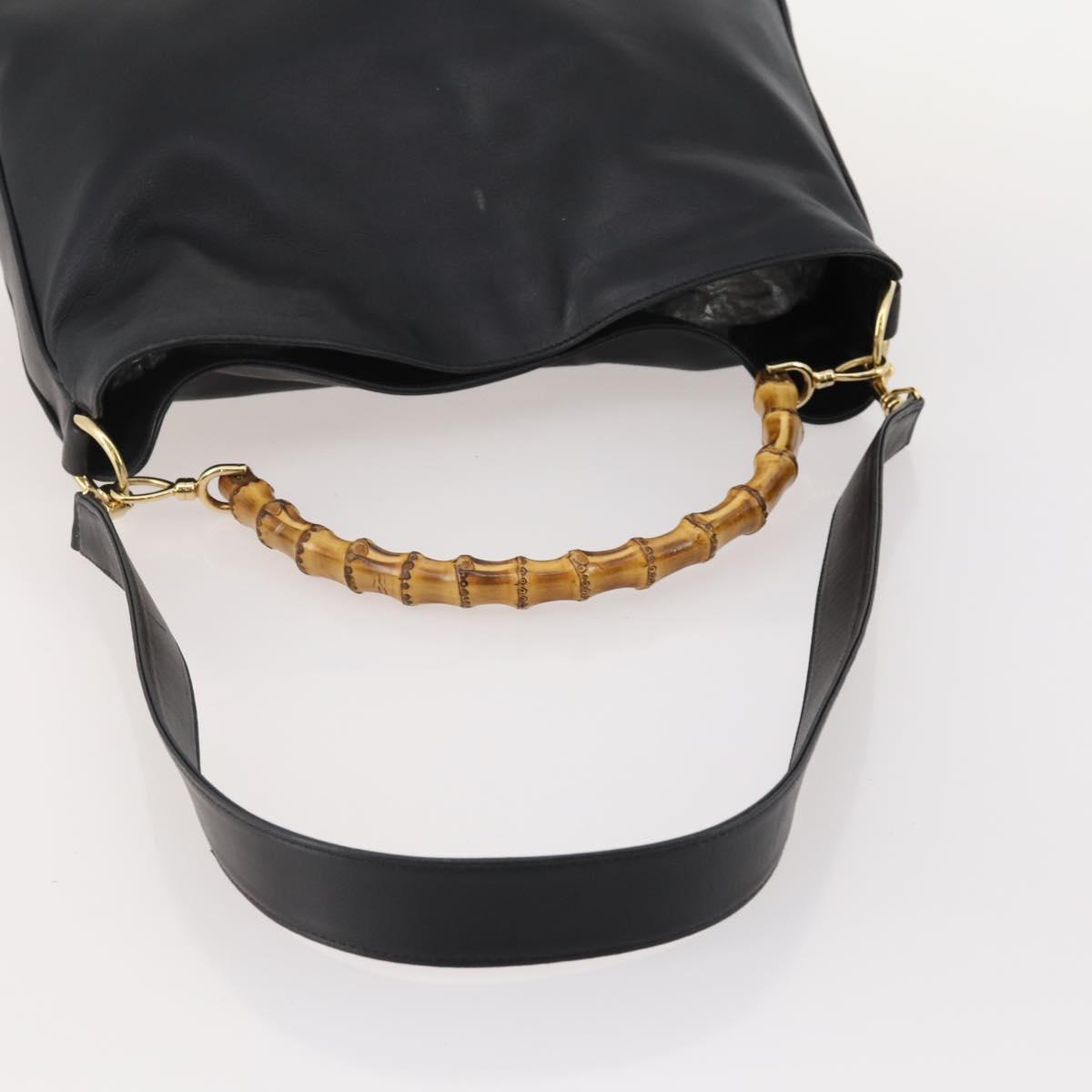 GUCCI Bamboo Shoulder Bag Leather 2way Black Gold 001 1577 Auth 180801