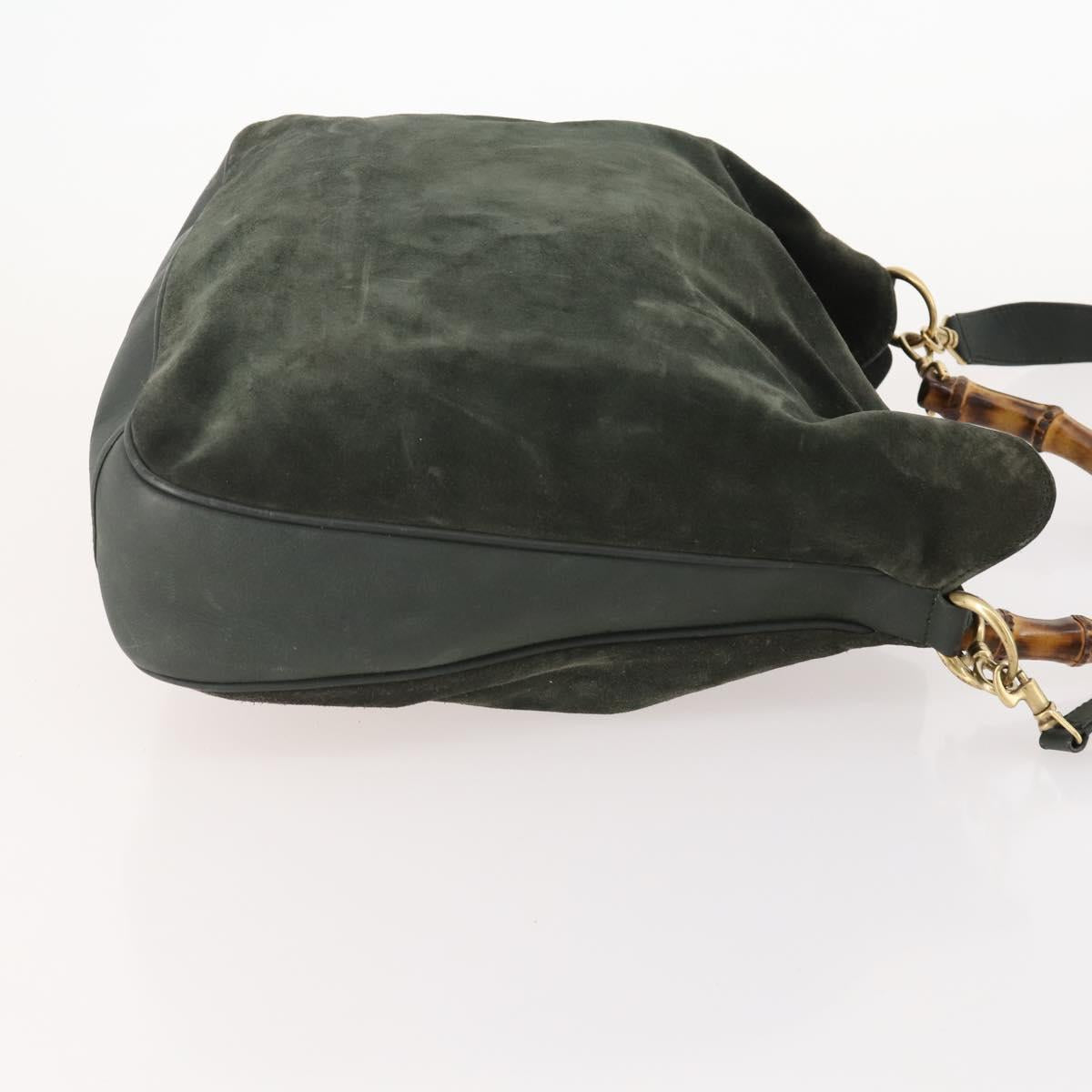 GUCCI Bamboo Shoulder Bag Suede 2way Khaki Gold Auth 180802