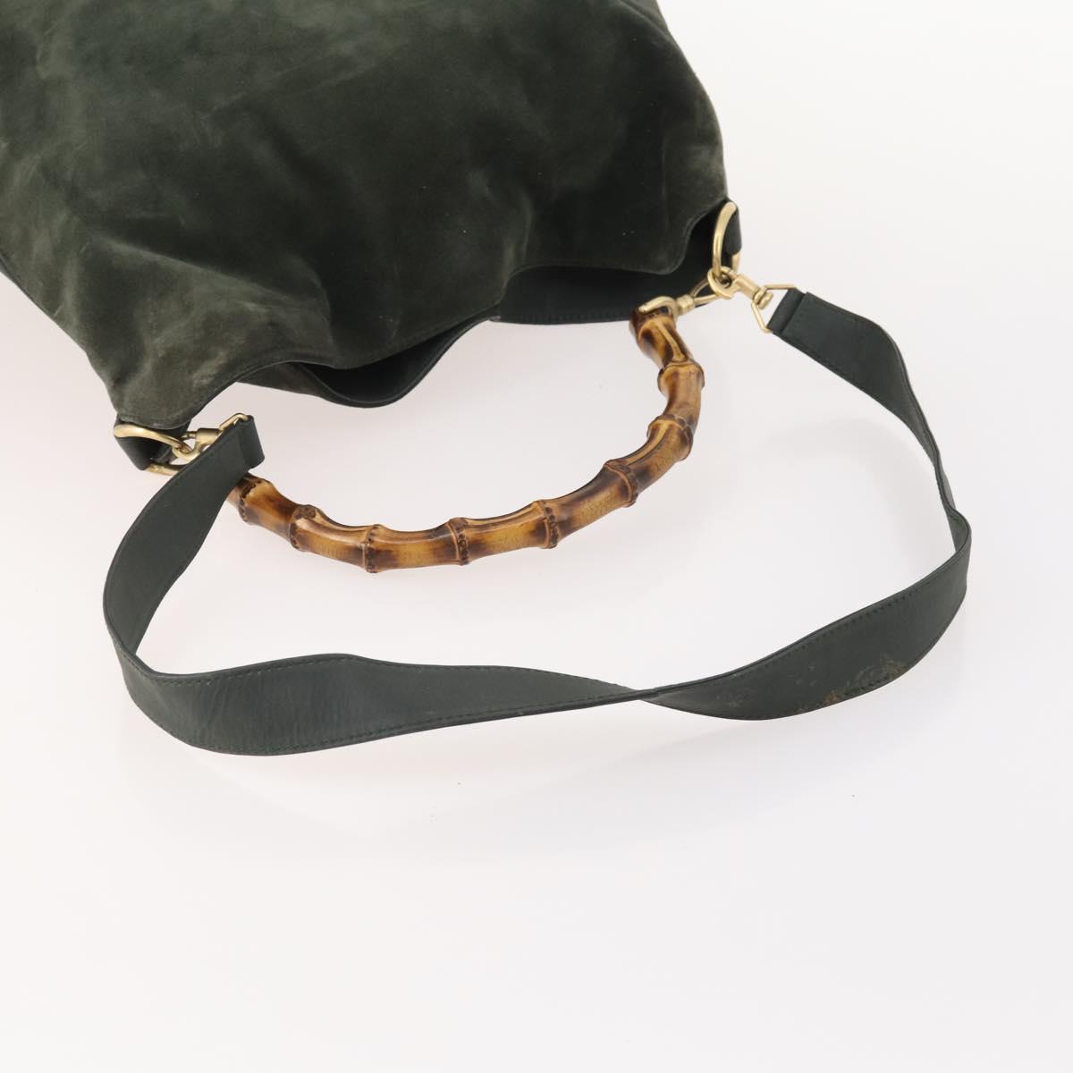 GUCCI Bamboo Shoulder Bag Suede 2way Khaki Gold Auth 180802