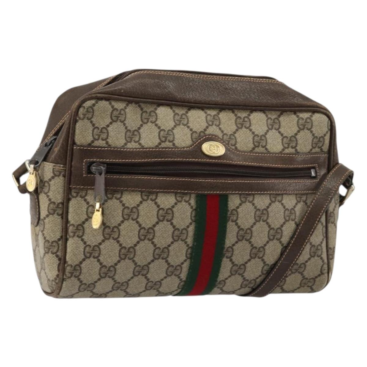 GUCCI GG Supreme Web Sherry Line Shoulder Bag PVC Beige Gold Auth 180803