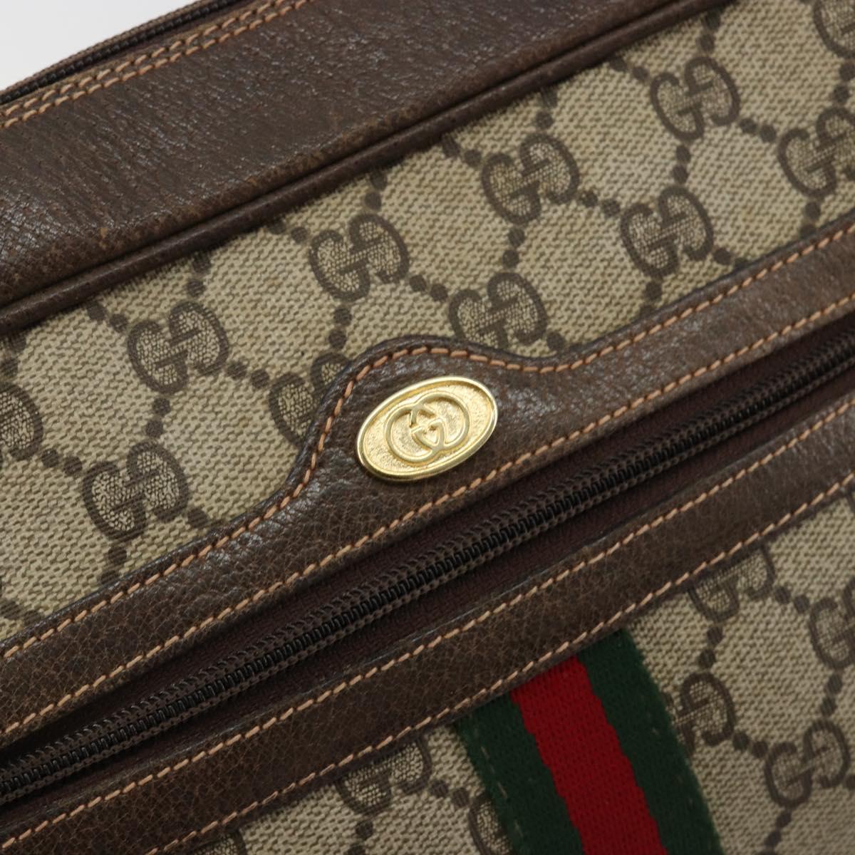 GUCCI GG Supreme Web Sherry Line Shoulder Bag PVC Beige Gold Auth 180803