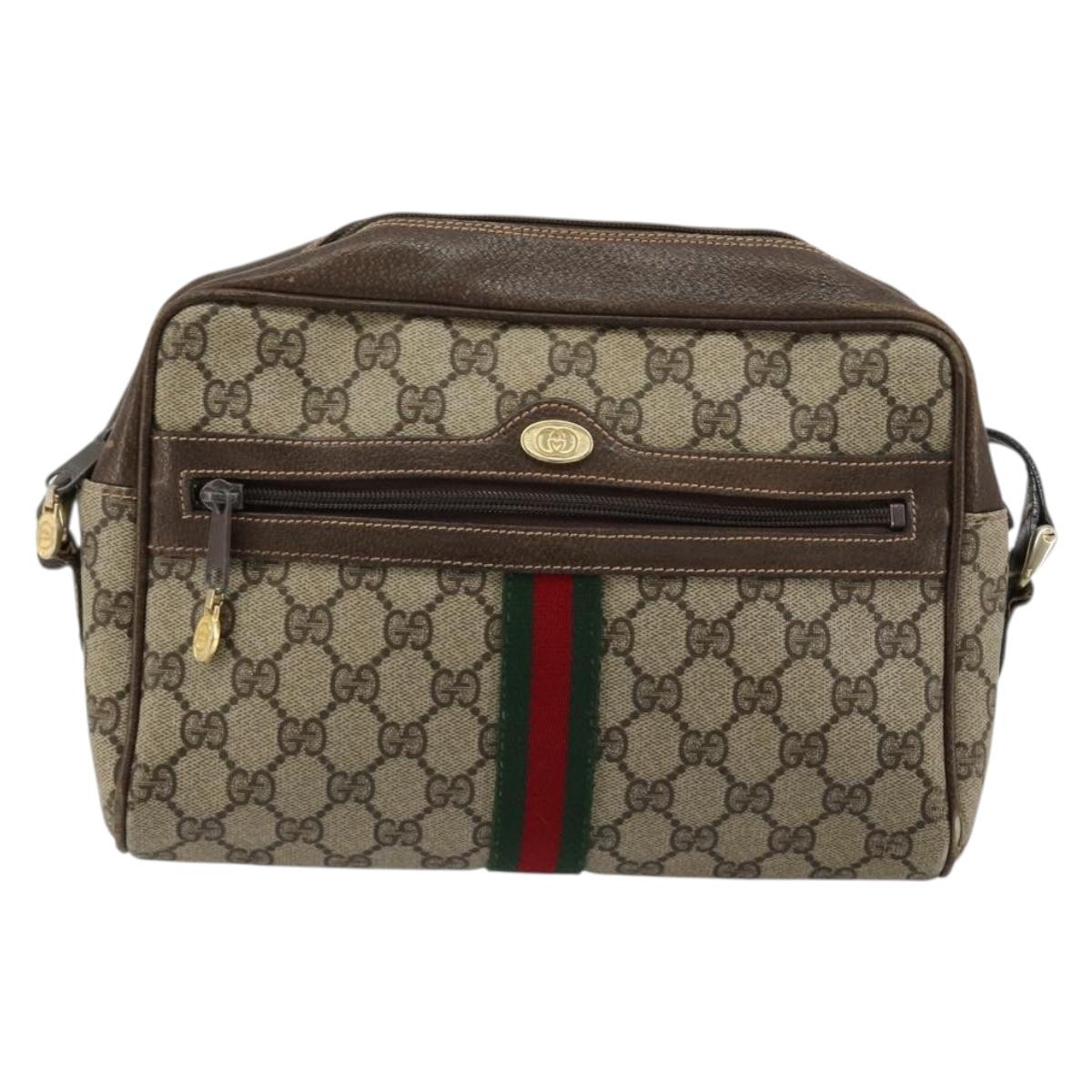 GUCCI GG Supreme Web Sherry Line Shoulder Bag PVC Beige Gold Auth 180803