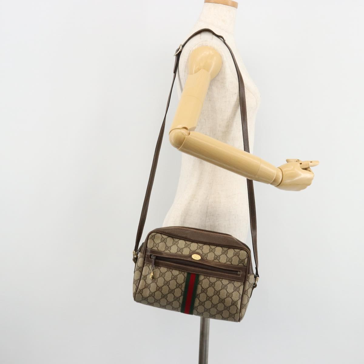 GUCCI GG Supreme Web Sherry Line Shoulder Bag PVC Beige Gold Auth 180803