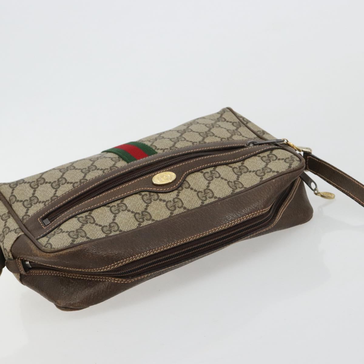 GUCCI GG Supreme Web Sherry Line Shoulder Bag PVC Beige Gold Auth 180803