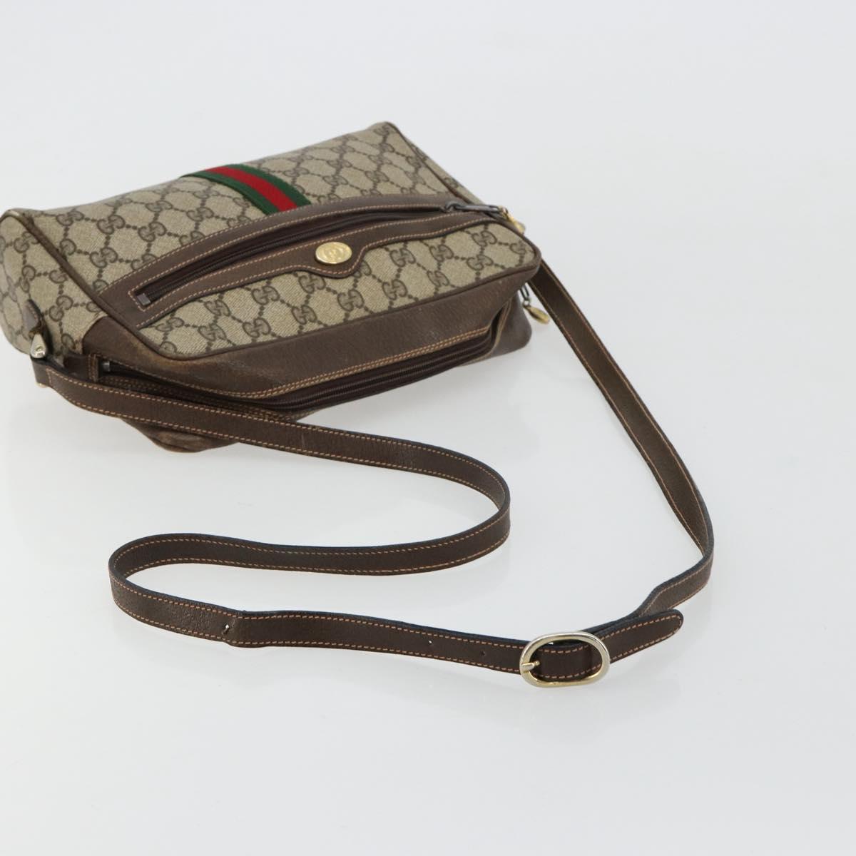 GUCCI GG Supreme Web Sherry Line Shoulder Bag PVC Beige Gold Auth 180803