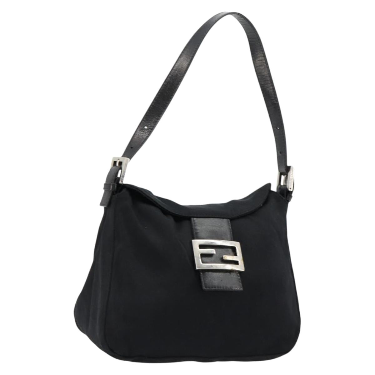 FENDI Mamma Baguette Shoulder Bag Nylon Black Silver Auth 180804