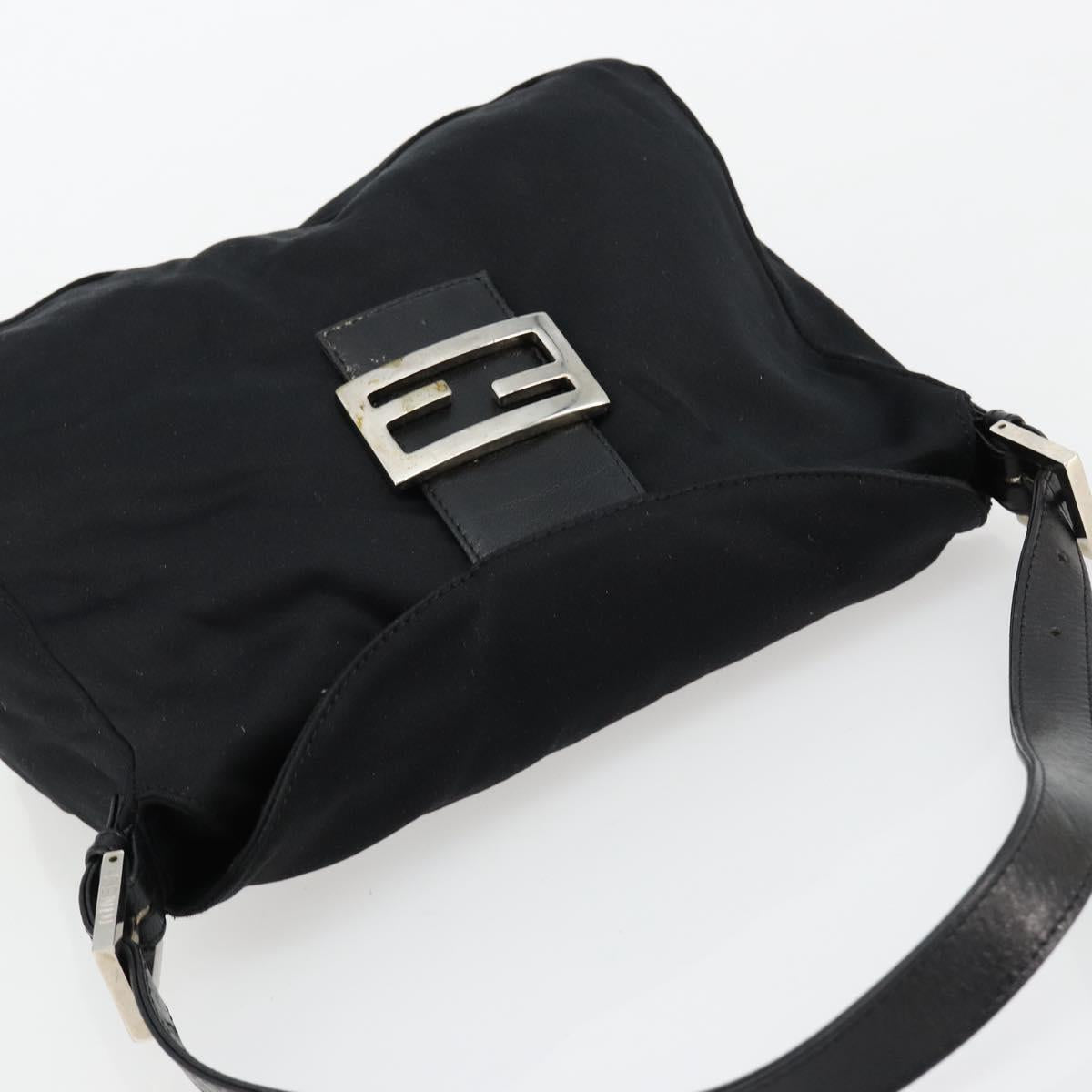 FENDI Mamma Baguette Shoulder Bag Nylon Black Silver Auth 180804