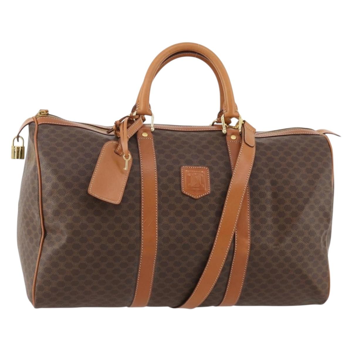 CELINE Macadam Canvas Boston Bag PVC Leather 2way Brown Gold Auth 180808A