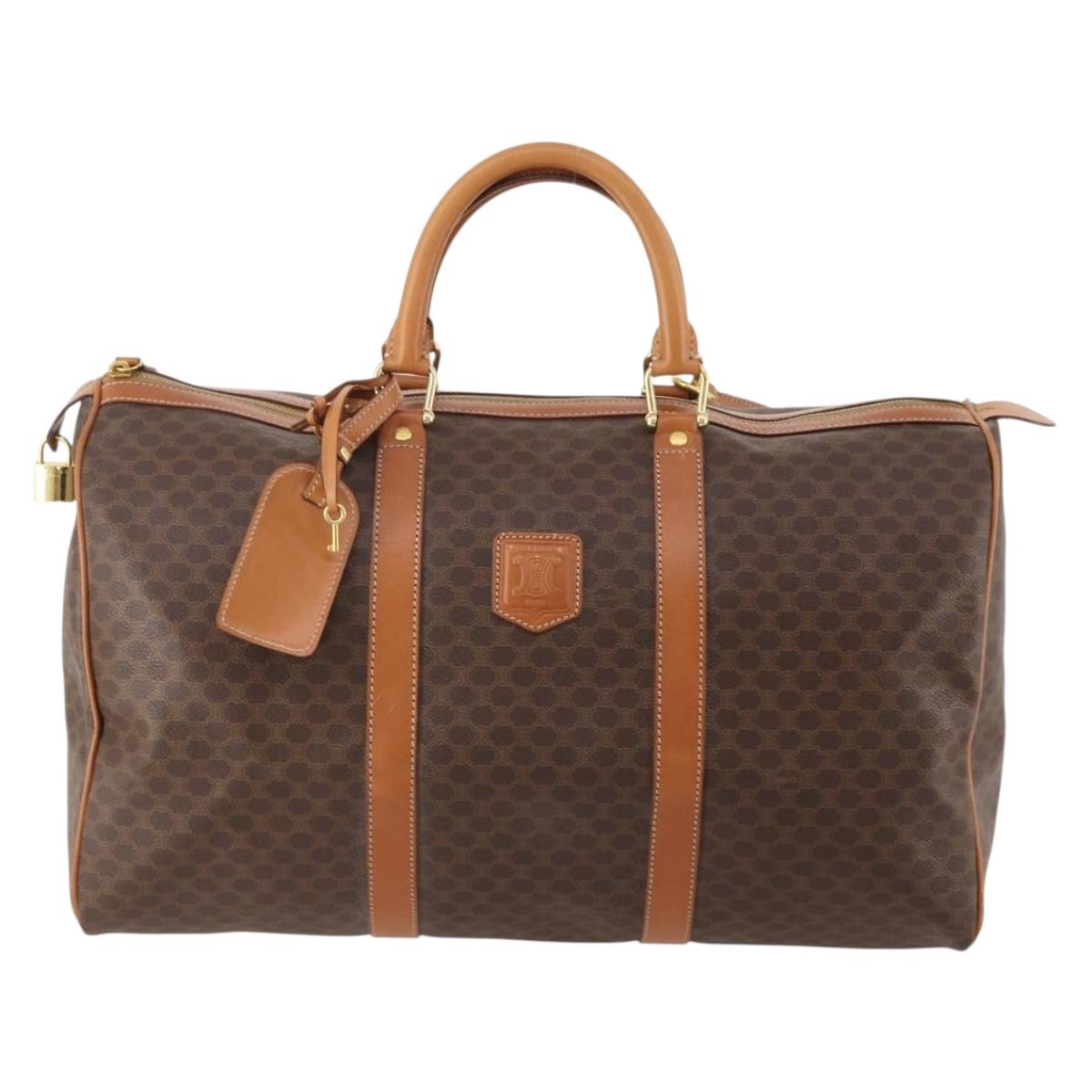 CELINE Macadam Canvas Boston Bag PVC Leather 2way Brown Gold Auth 180808A