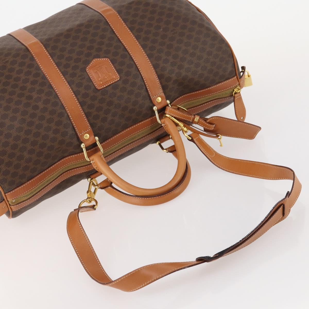 CELINE Macadam Canvas Boston Bag PVC Leather 2way Brown Gold Auth 180808A