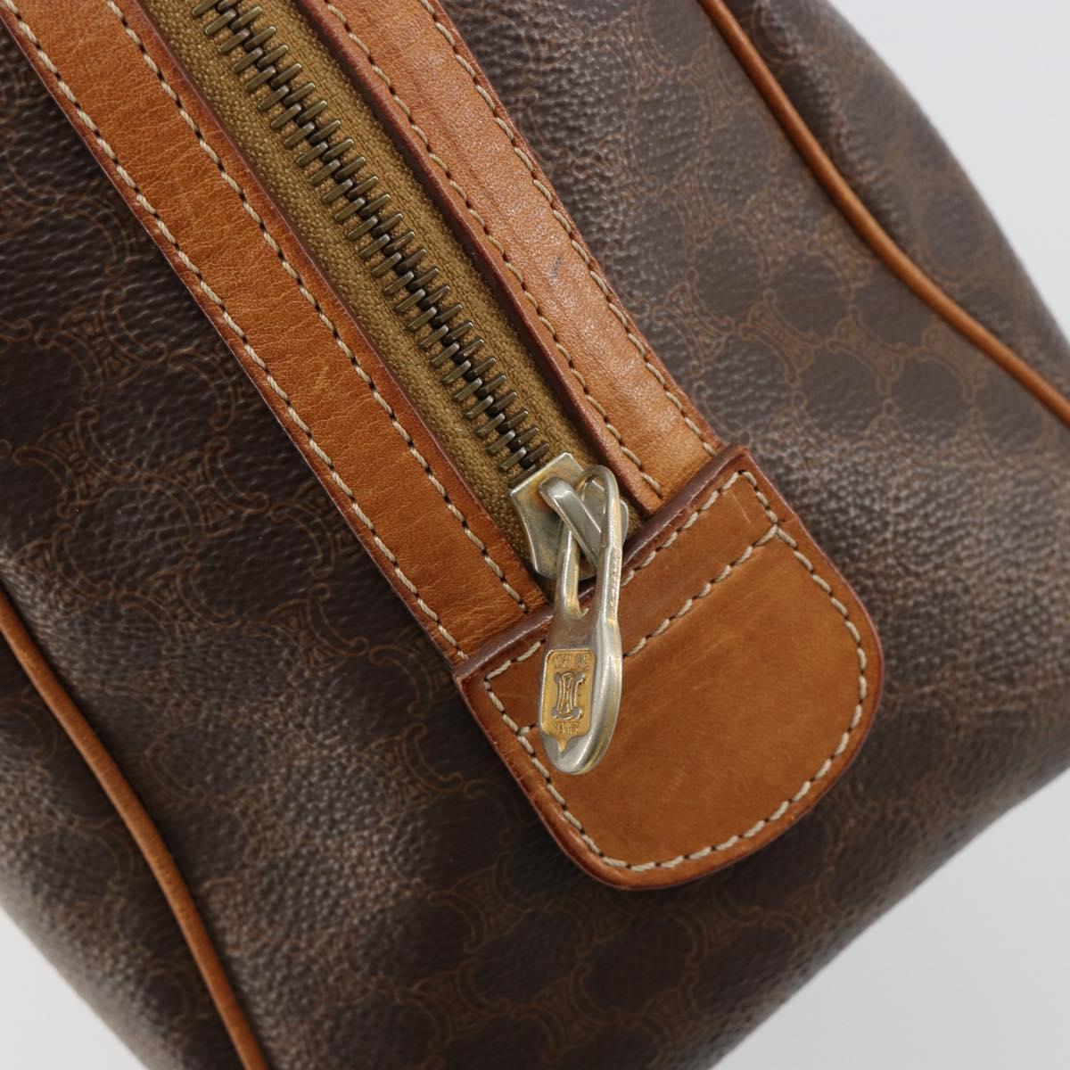 CELINE Macadam Canvas Hand Bag PVC Leather Brown Gold Auth 180809A