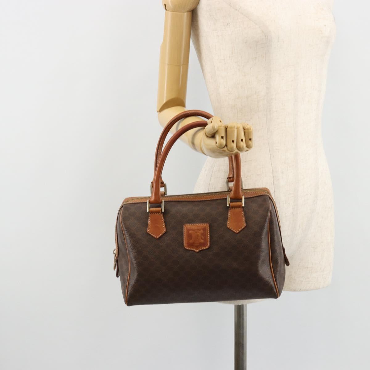 CELINE Macadam Canvas Hand Bag PVC Leather Brown Gold Auth 180809A