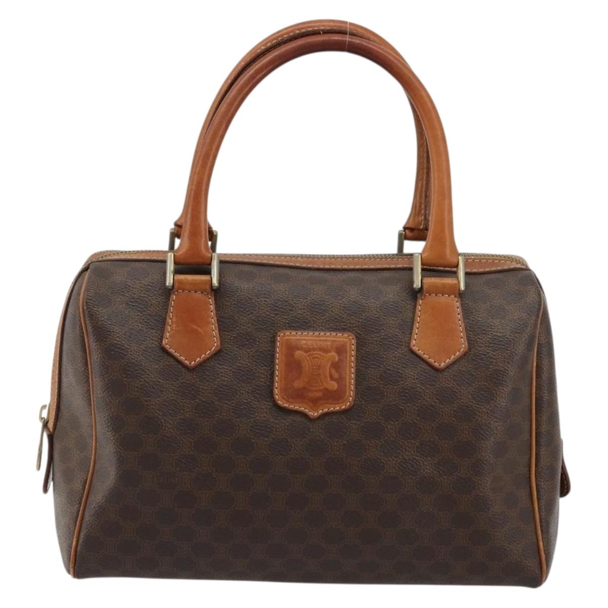 CELINE Macadam Canvas Hand Bag PVC Leather Brown Gold Auth 180809A