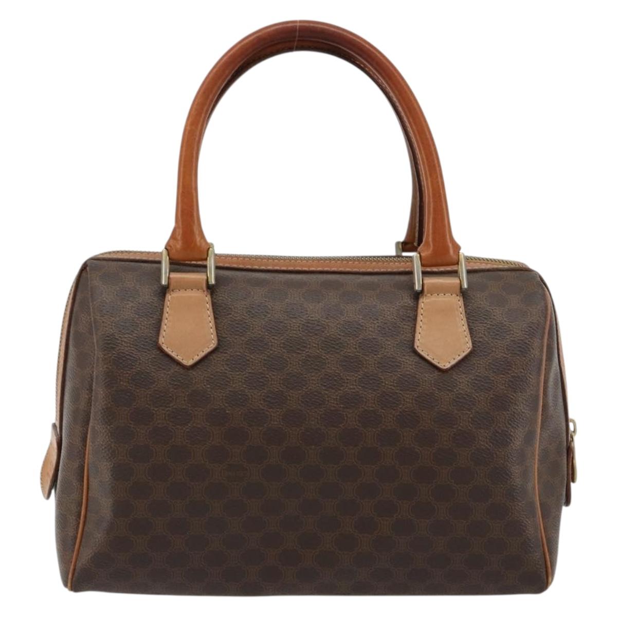 CELINE Macadam Canvas Hand Bag PVC Leather Brown Gold Auth 180809A