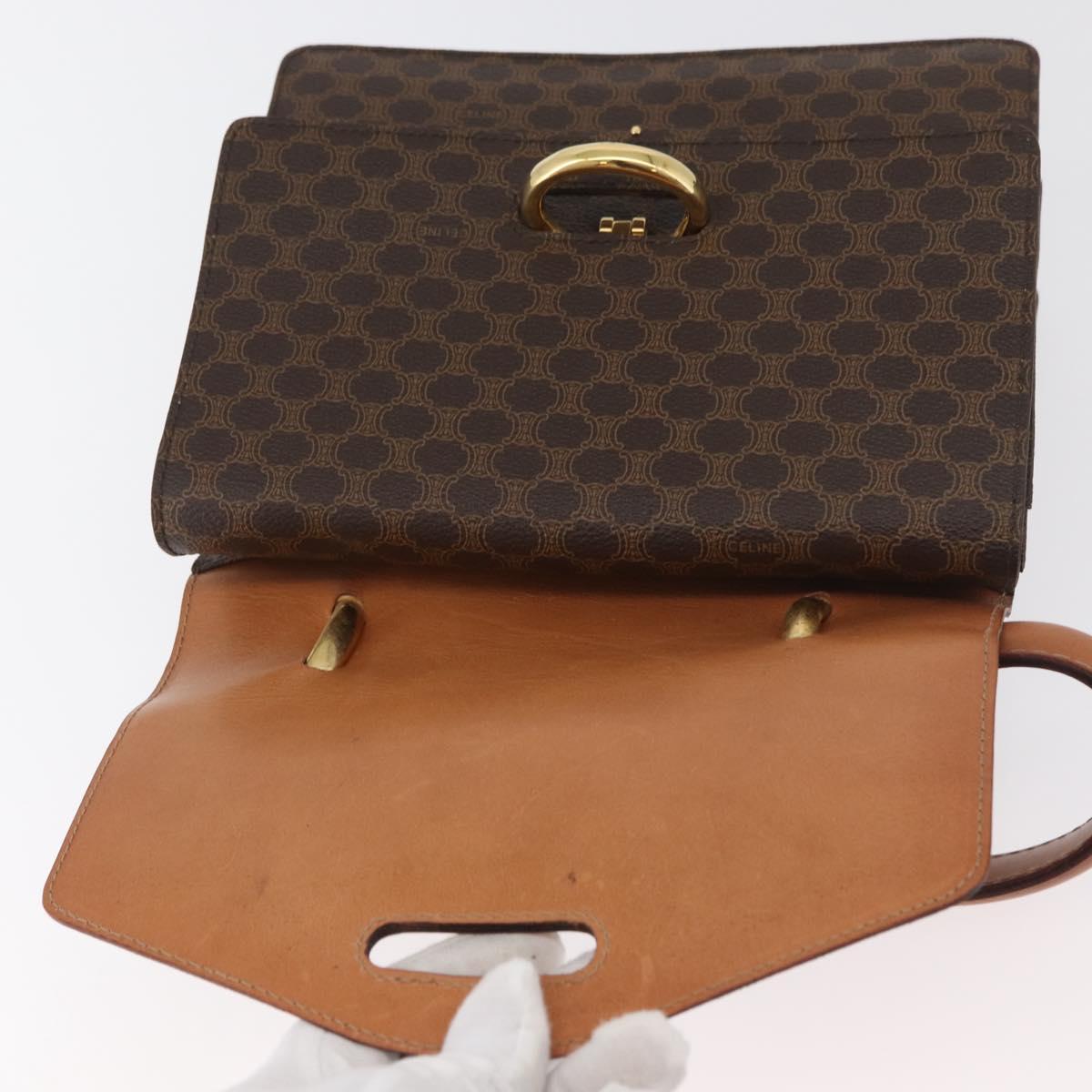 CELINE Macadam Canvas Hand Bag PVC Leather Brown Gold Auth 180815A