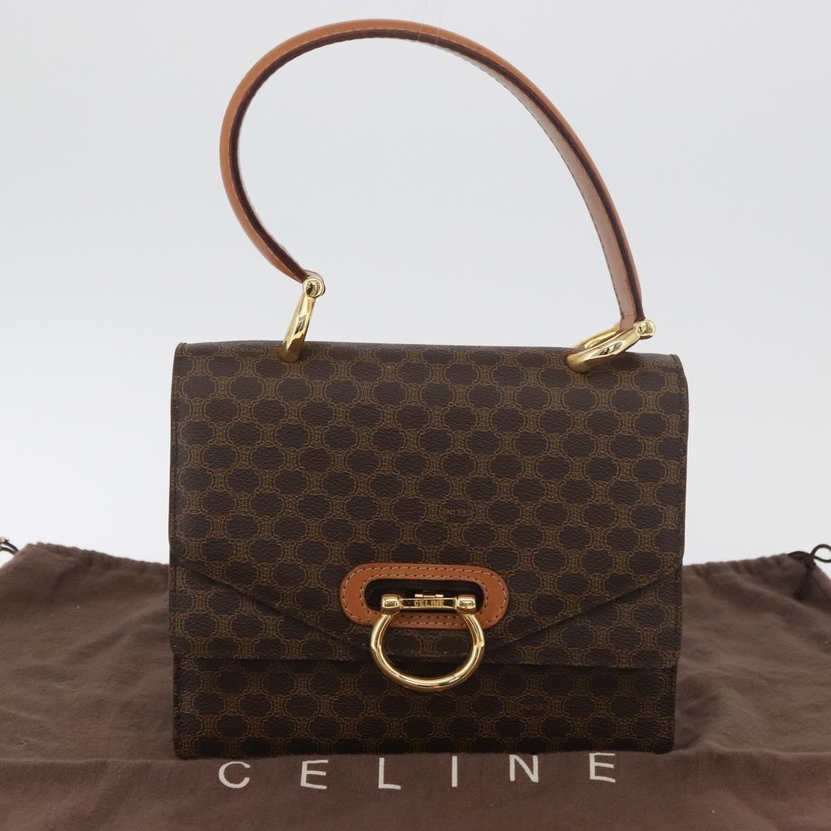 CELINE Macadam Canvas Hand Bag PVC Leather Brown Gold Auth 180815A