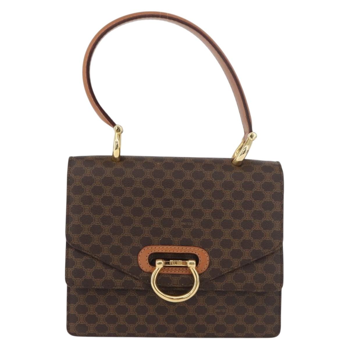 CELINE Macadam Canvas Hand Bag PVC Leather Brown Gold Auth 180815A