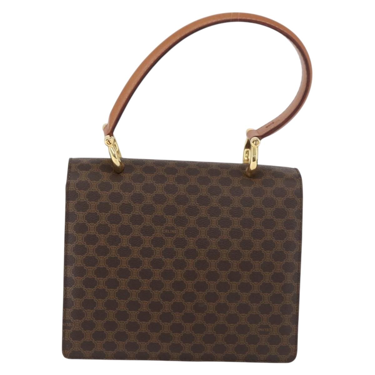 CELINE Macadam Canvas Hand Bag PVC Leather Brown Gold Auth 180815A