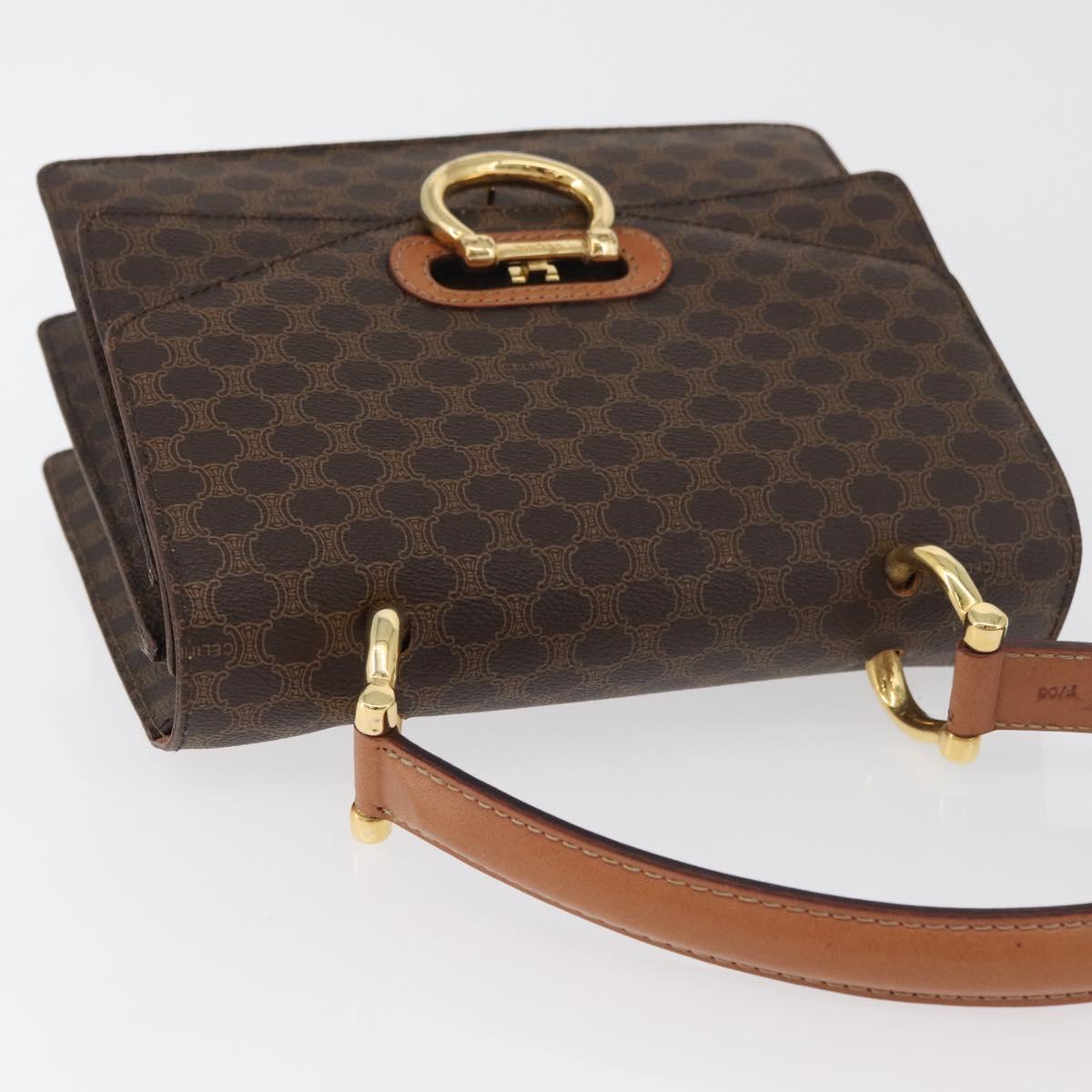 CELINE Macadam Canvas Hand Bag PVC Leather Brown Gold Auth 180815A