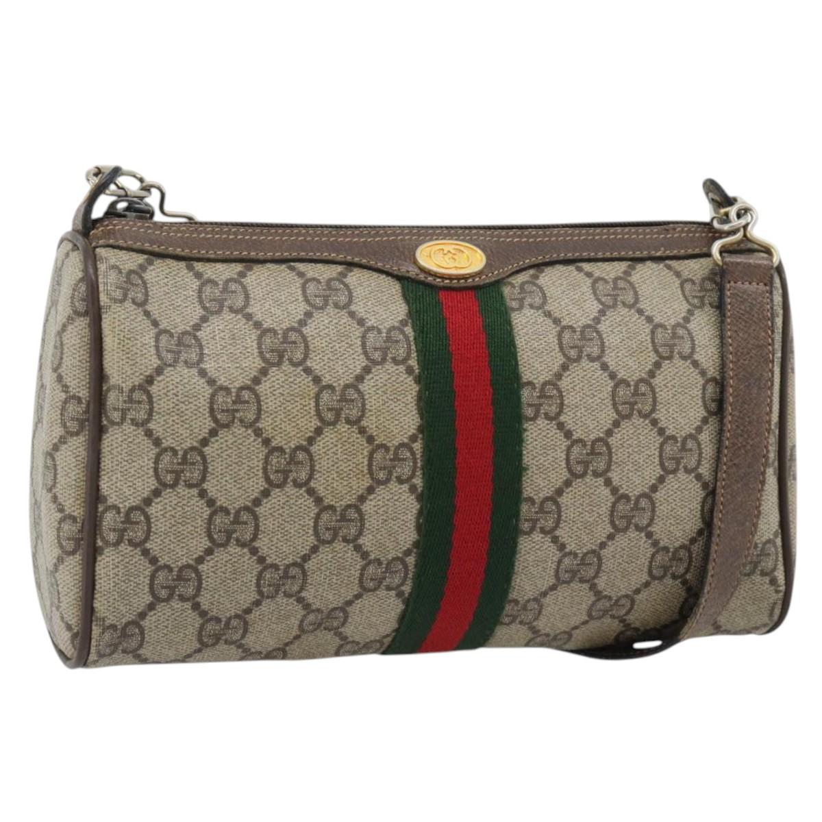 GUCCI GG Supreme Web Sherry Line Bag PVC Beige Gold 41 02 018 Auth 180817