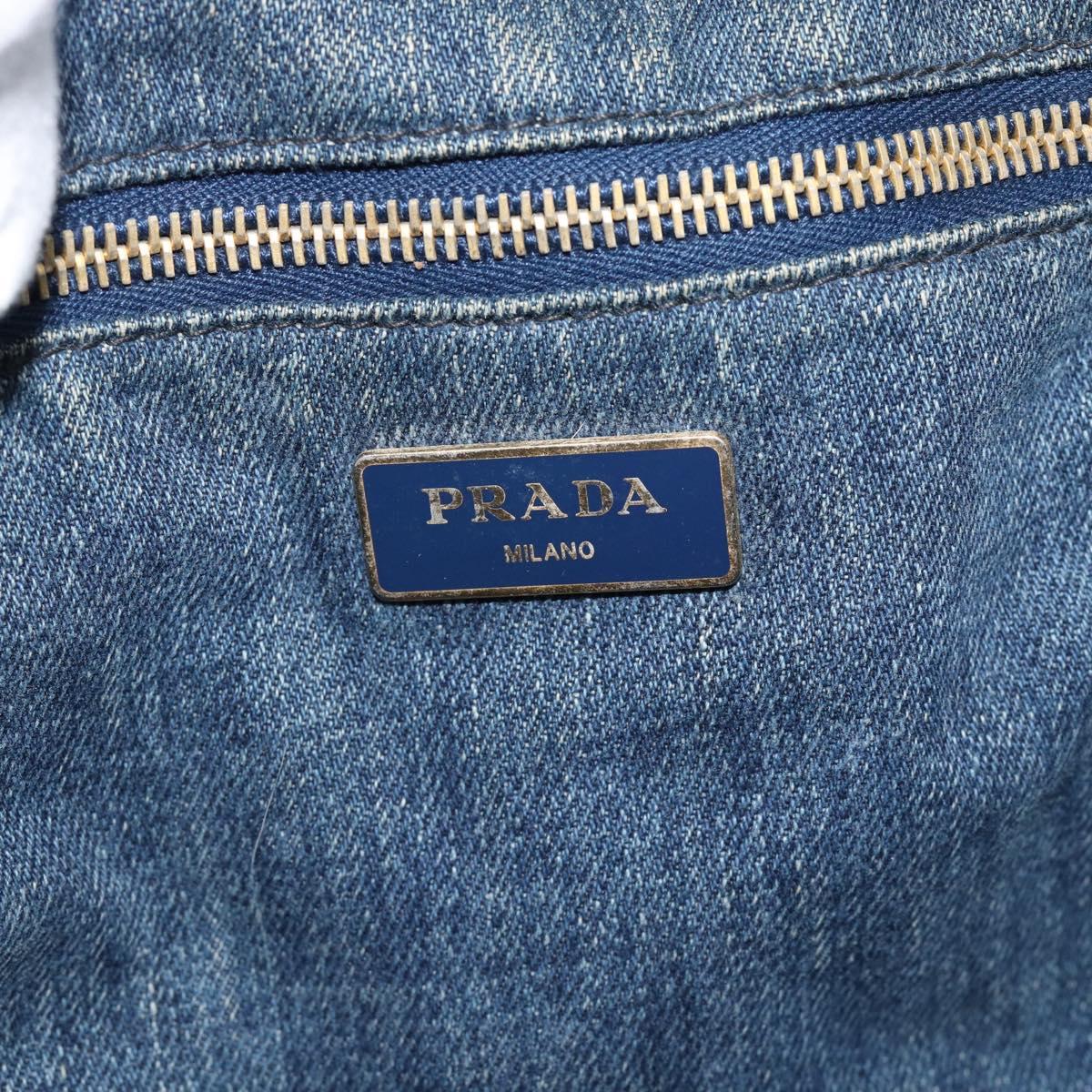 PRADA Canapa MM Hand Bag Denim Blue Gold Auth 180818