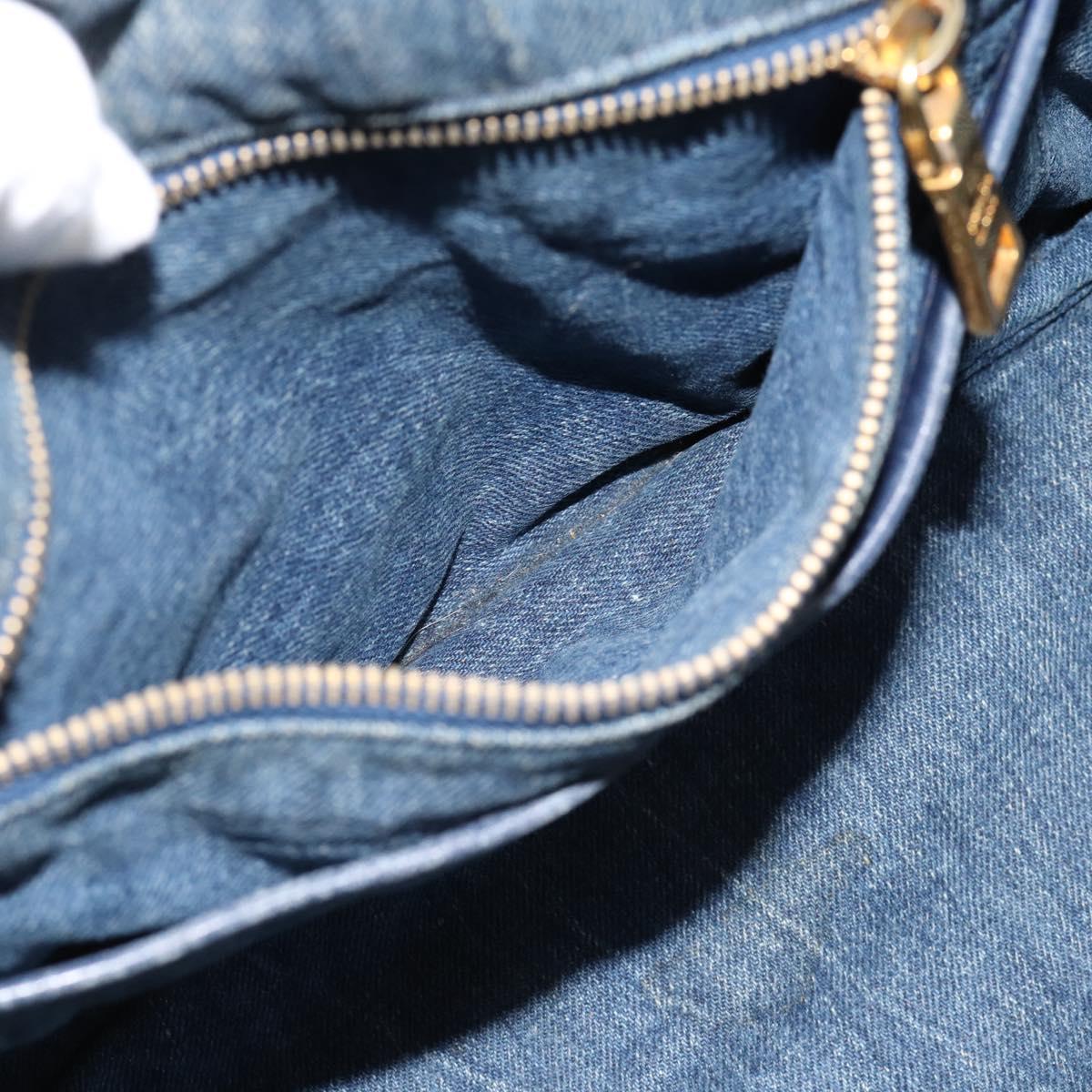 PRADA Canapa MM Hand Bag Denim Blue Gold Auth 180818