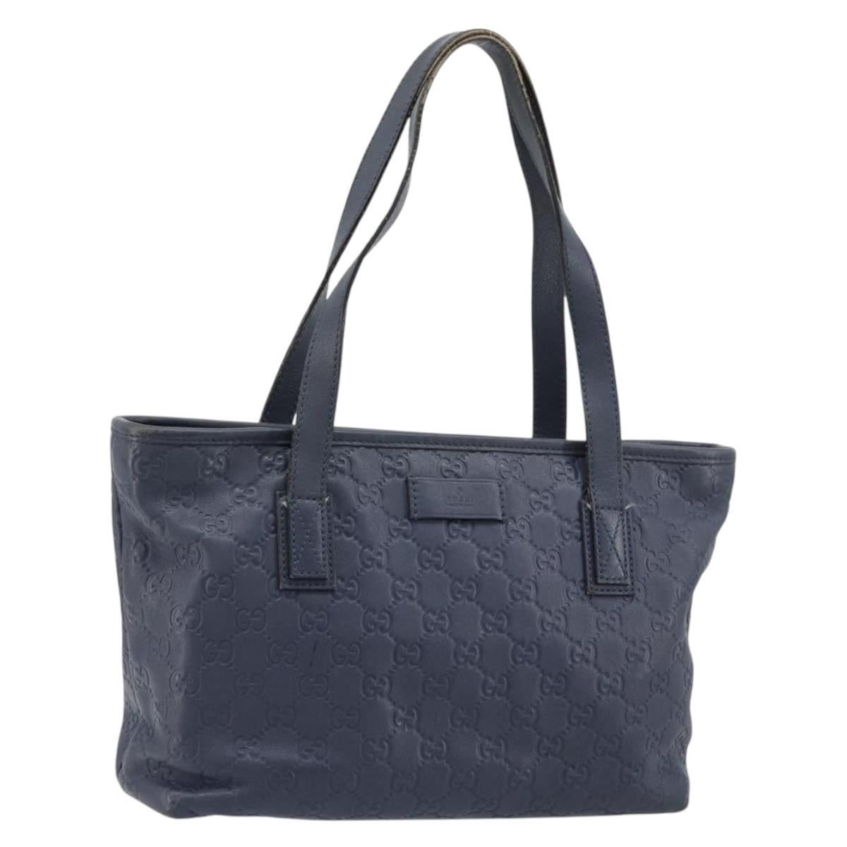 GUCCI GG Canvas Guccissima Tote Bag Leather Navy Gold 211138 Auth 180831