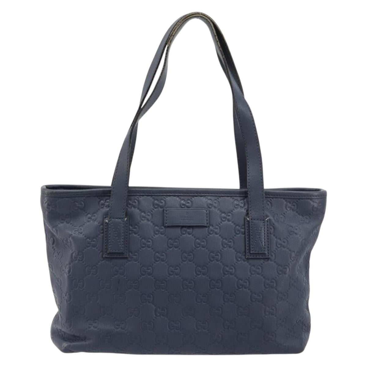 GUCCI GG Canvas Guccissima Tote Bag Leather Navy Gold 211138 Auth 180831