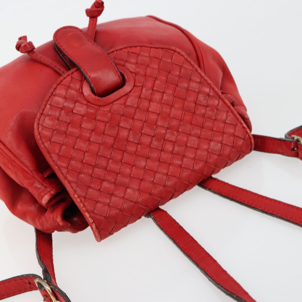 BOTTEGA VENETA INTRECCIATO Backpack Leather Red Gold Auth 180832